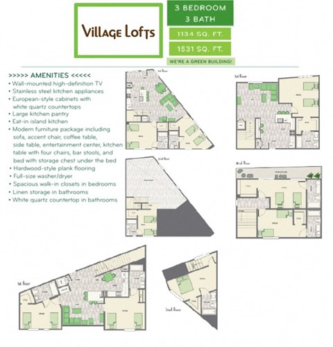 Floor plan for 3 beds, 3 baths, 1531 sqft